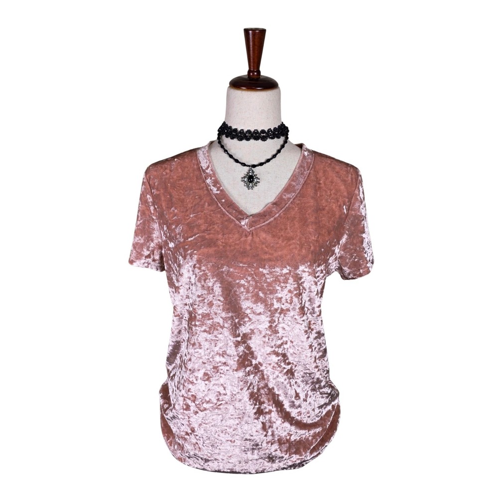 Pol Crushed Velvet V Neck Top Size L Pink Boho Whimsigoth Fairy Barbiecore Basic - Picture 3 of 11